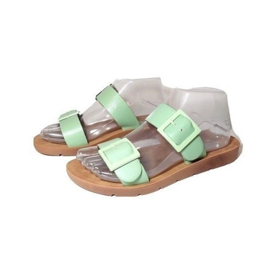 Olivia‎ Miller Sandals Women 8 Mint Resort Woven Double Buckle Platform Slides